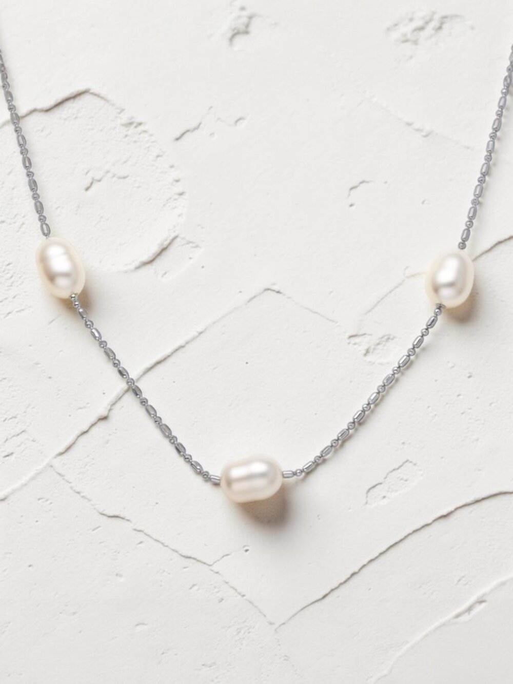 White Freshwater Cultured Pearl Station Necklace
